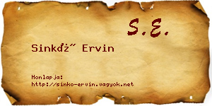 Sinkó Ervin névjegykártya